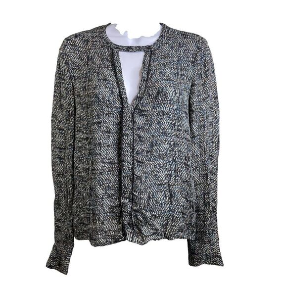 A.L.C Women's Black White 100% Silk Long Sleeve Career Top Size XS Chic Tailored - Picture 1 of 11